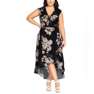 City Chic Floral Wrap Dress, Hi-Low, Size 20